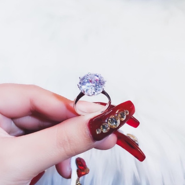 Nhẫn Nữ Bạc Ta Dáng Basic kèm Đá chủ 12ly Siêu Nổi Bật - Trang sức Vàng Bạc Hoà Thảo