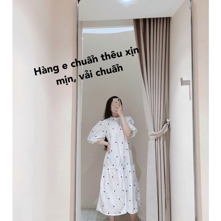 Váy tay bồng dài trắng hoa thêu zara xuất dư xịn