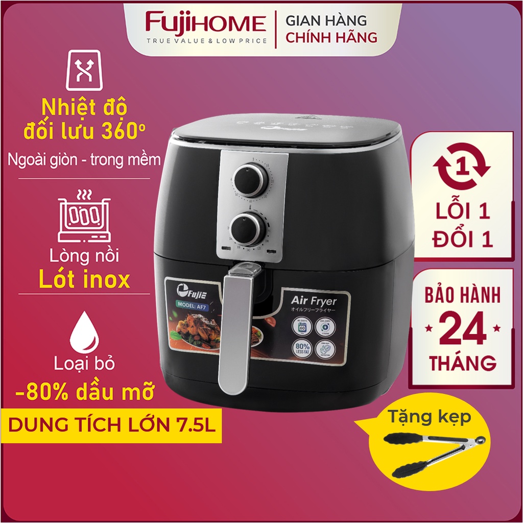 Nồi chiên không dầu 5L - 7.5L Nhật Bản Nhập Khẩu FujiE tự ngắt tặng kèm gắp, Nồi chiên ko dầu cơ không hơi nước 7 lít