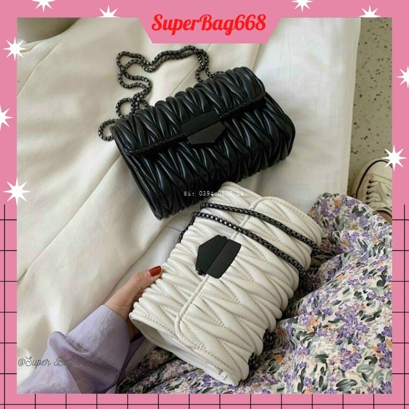 Túi Đeo Chéo Nữ ♥️XẢ KHO♥️ Túi Đeo Vai Sóng Nhăn Khóa Kính Hàn Quốc Dây Xích Đen SPB 153