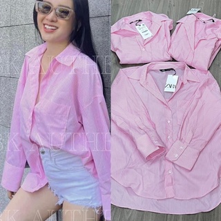 Áo sơ mi hồng sọc Zara chuẩn auth