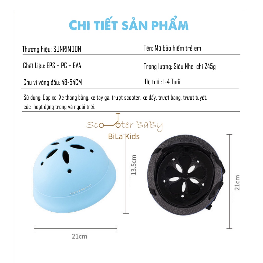 Nón, Mũ bảo hiểm cho bé SUNRIMOON từ 1- 5 tuổi, Scoot and ride chòi chân, thăng bằng, trượt scooter, đạp xe, tập đi