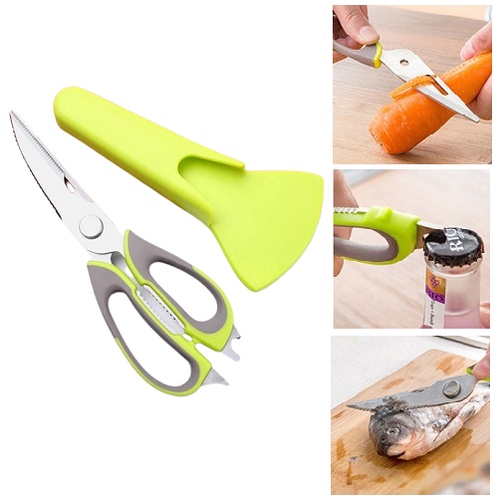 [Kéo Dao 2in1] Kéo Cắt Gà Và Thực Phẩm Nhà Bếp Lưỡi Răng Cưa Kèm Vỏ Nam Châm Bảo Vệ Đa Năng Cao Cấp