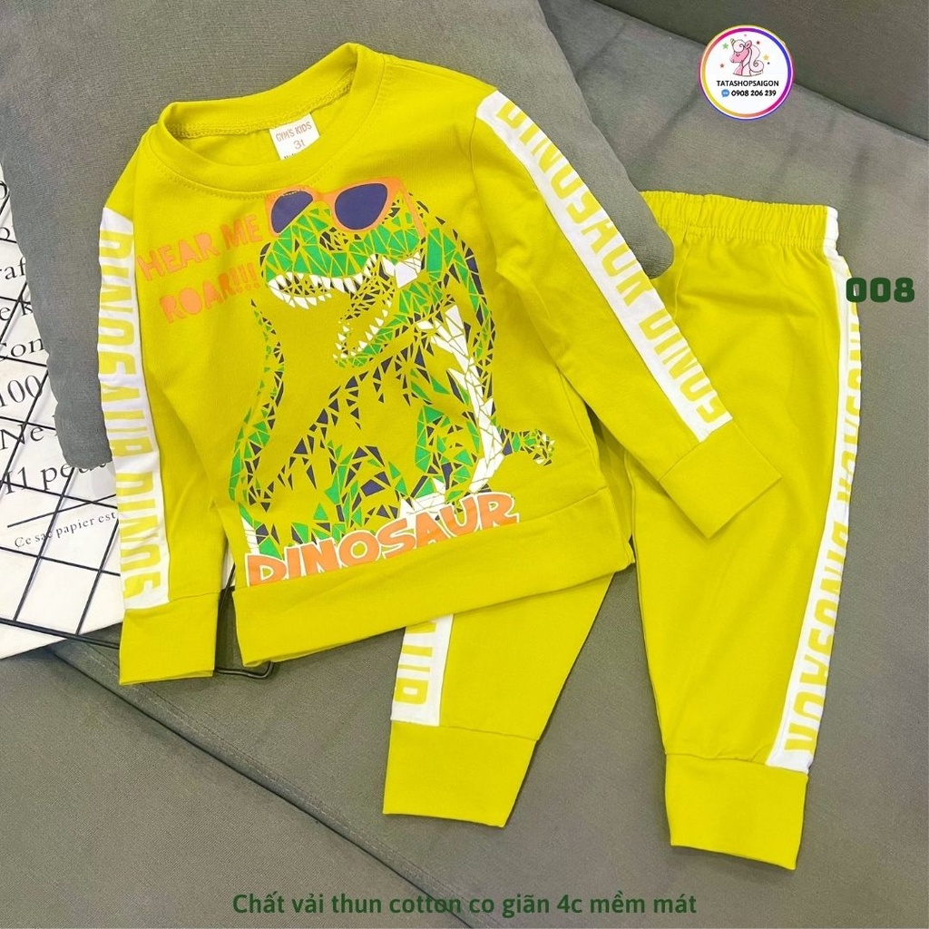008 Bộ dài tay cho bé trai mặc ngủ thun cotton co giãn 4 chiều 20 đến 40kg