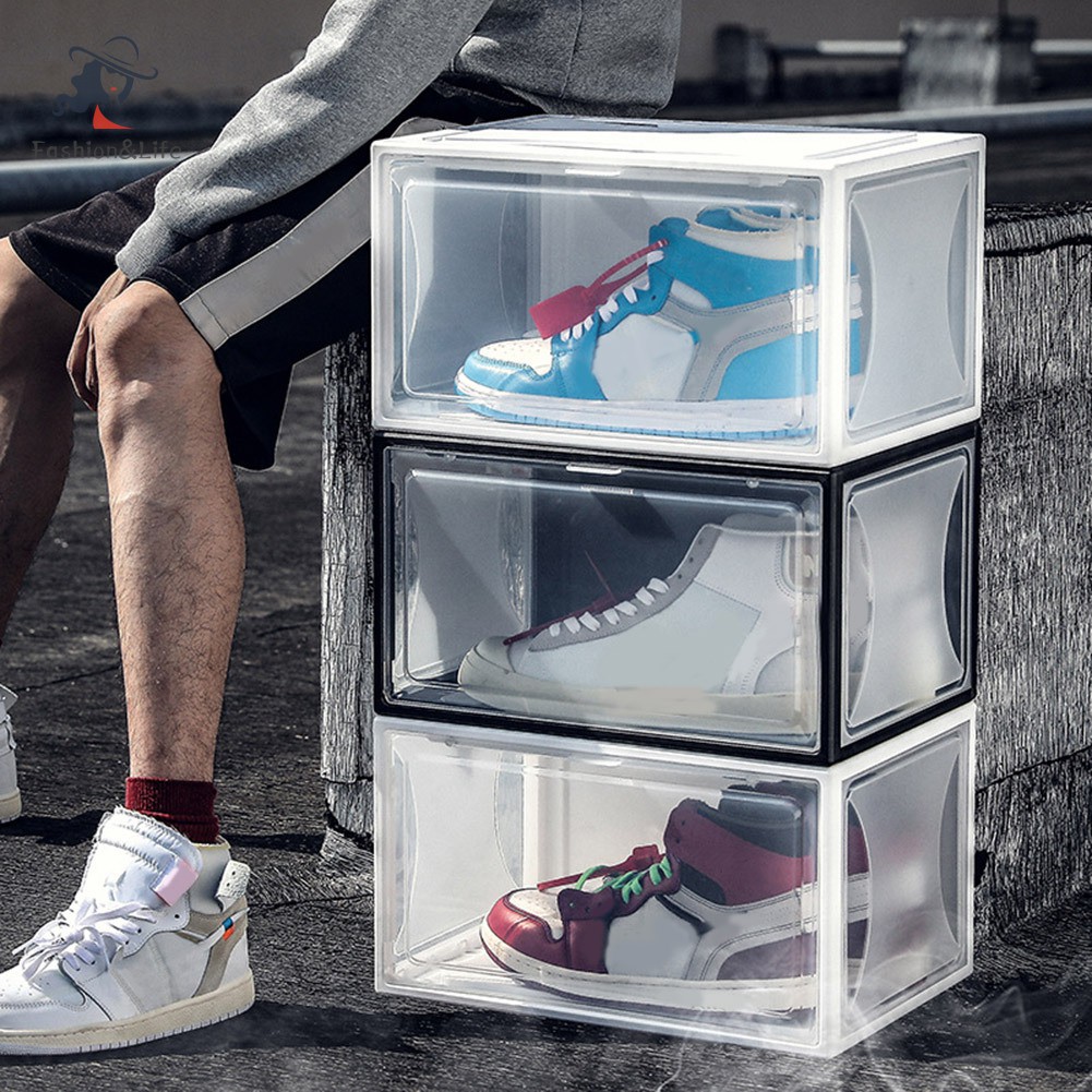 ✨TCXL✨ Transparent Shoe Storage Box Plastic Collection Sundries Cabinet Dust Proof Anti Moisture Shoes Wall for Sneaker Basketball Shoes