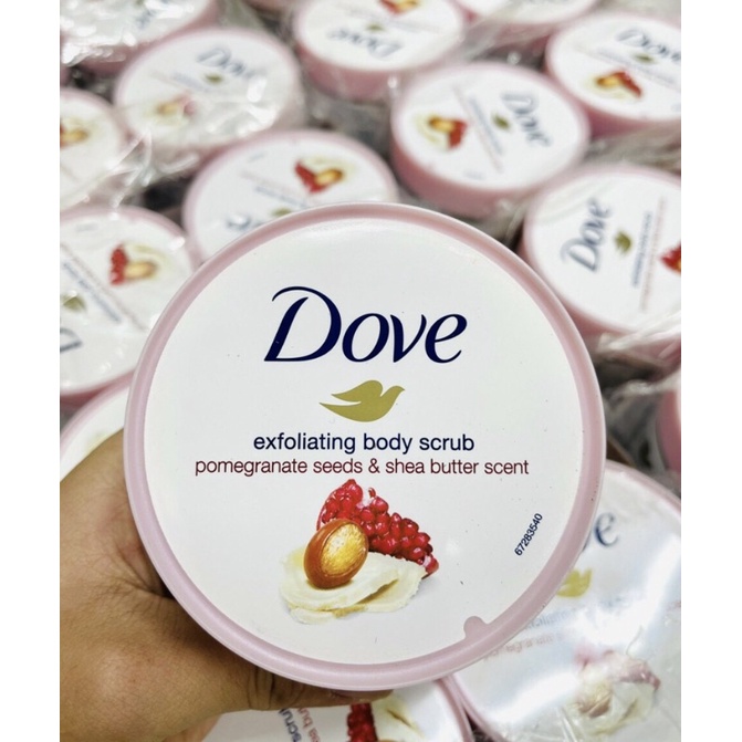 Kem tẩy tế bào chết body Dove lựu đỏ và bơ hạt mỡ Bản Đức 225ml