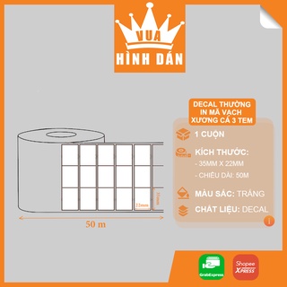 Decal thường 35x22mm in mã vạch, tem niêm phong xương cá chống bóc cuộn 50m, khổ giấy: 110m