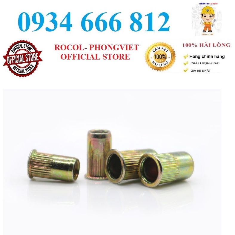 Combo 50c Ốc tán rút chân nhỏ M6 thép mạ