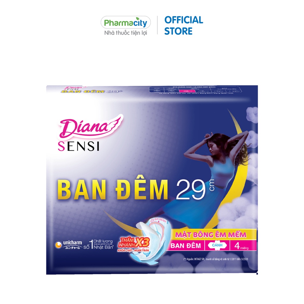 Băng vệ sinh ban đêm Diana Sensi Night 29cm (4 miếng/gói)