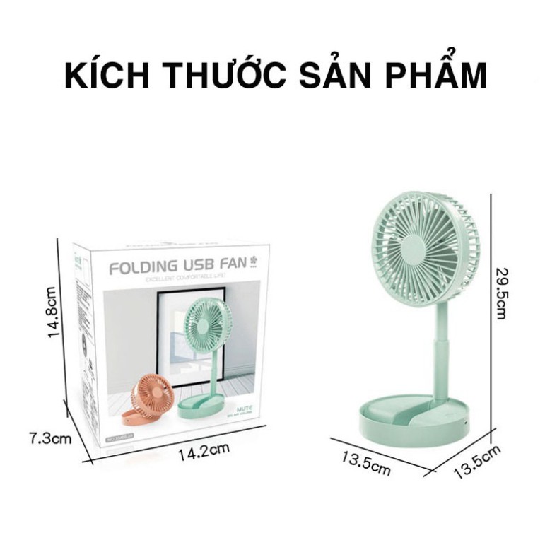 Quạt để bàn tích điện 3 mức độ gió sạc USB tiện lợi, quạt mini xoay 180 độ nhiều màu mã 395