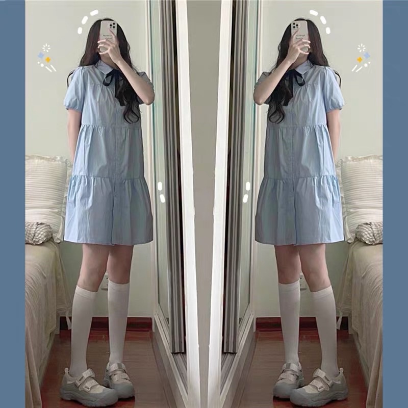 ĐẦM SƠ MI BABYDOLL XANH BLUE (video) | BigBuy360 - bigbuy360.vn