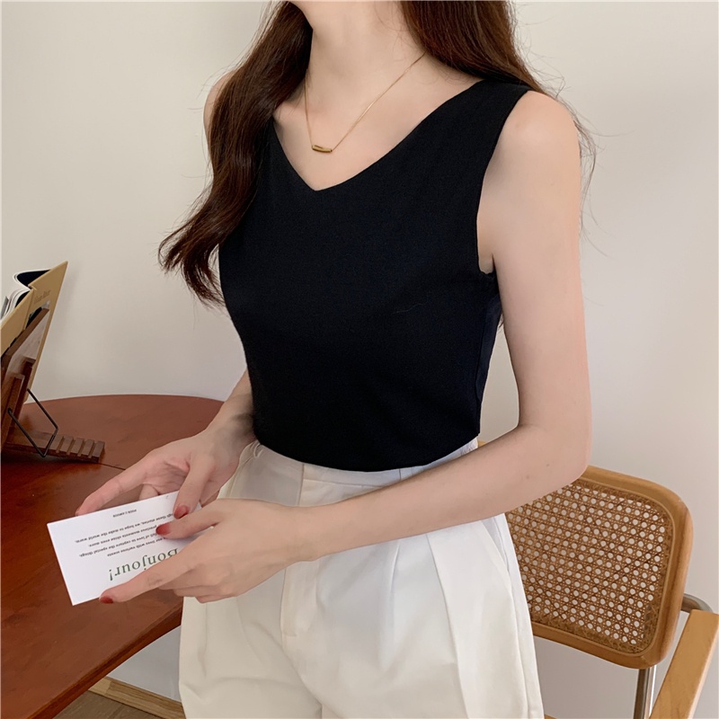 SUXI Áo Không Tay Cổ Chữ V Màu Sắc Đơn Giản Thời Trang Mùa Hè Dành Cho Nữ