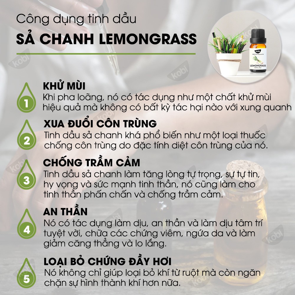 Tinh dầu treo xe ô tô Sả chanh Kobi nguyên chất - 8ml/chai