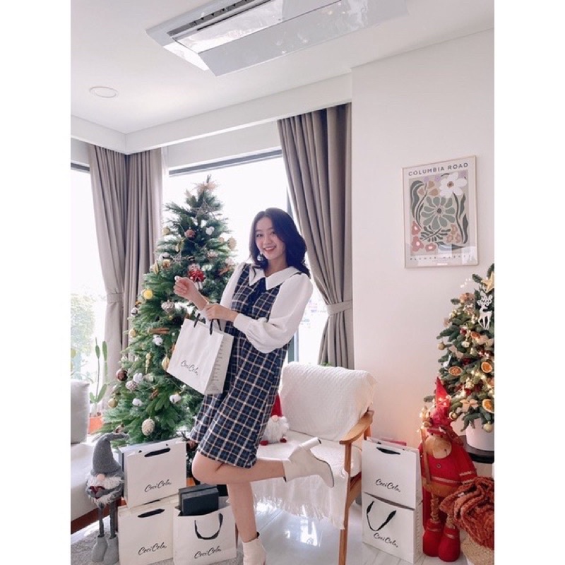 Đầm dáng xuông caro phối tay bồng CECI CELA