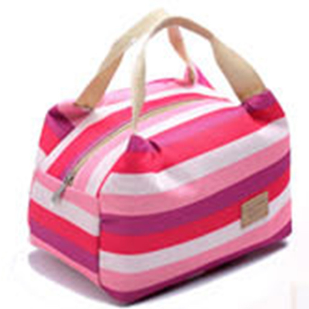 Canvas Stripe Thermal Bags Kids Baby Tote Picnic Lunchbox