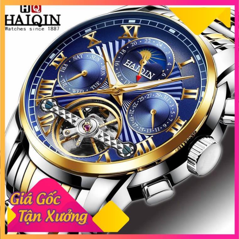 Đồng Hồ Cơ Nam Automatic Chính Hãng HAIQIN Dây Thép Cao Cấp Chạy Full Kim