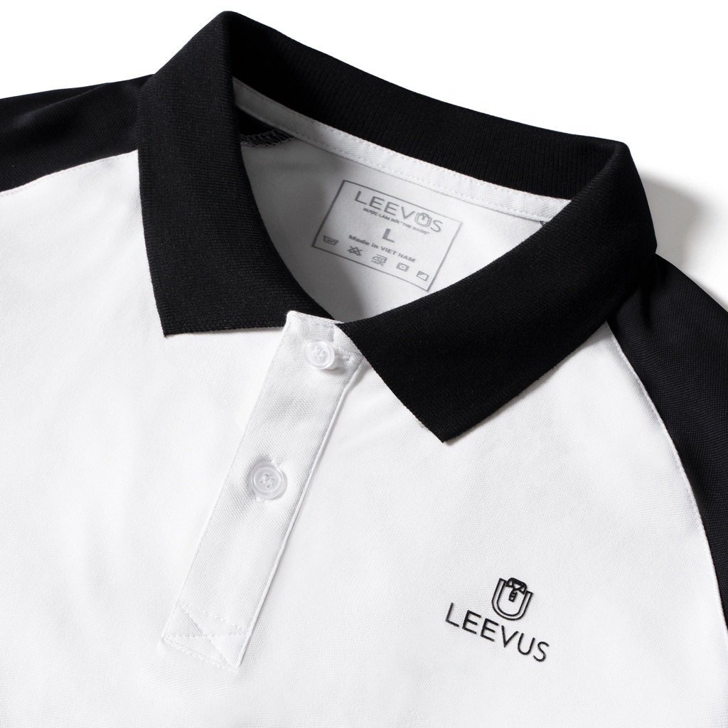 Áo polo nam phối Raglan logo LEEVUS đen trắng, trẻ trung vải CVC cá sấu APL204