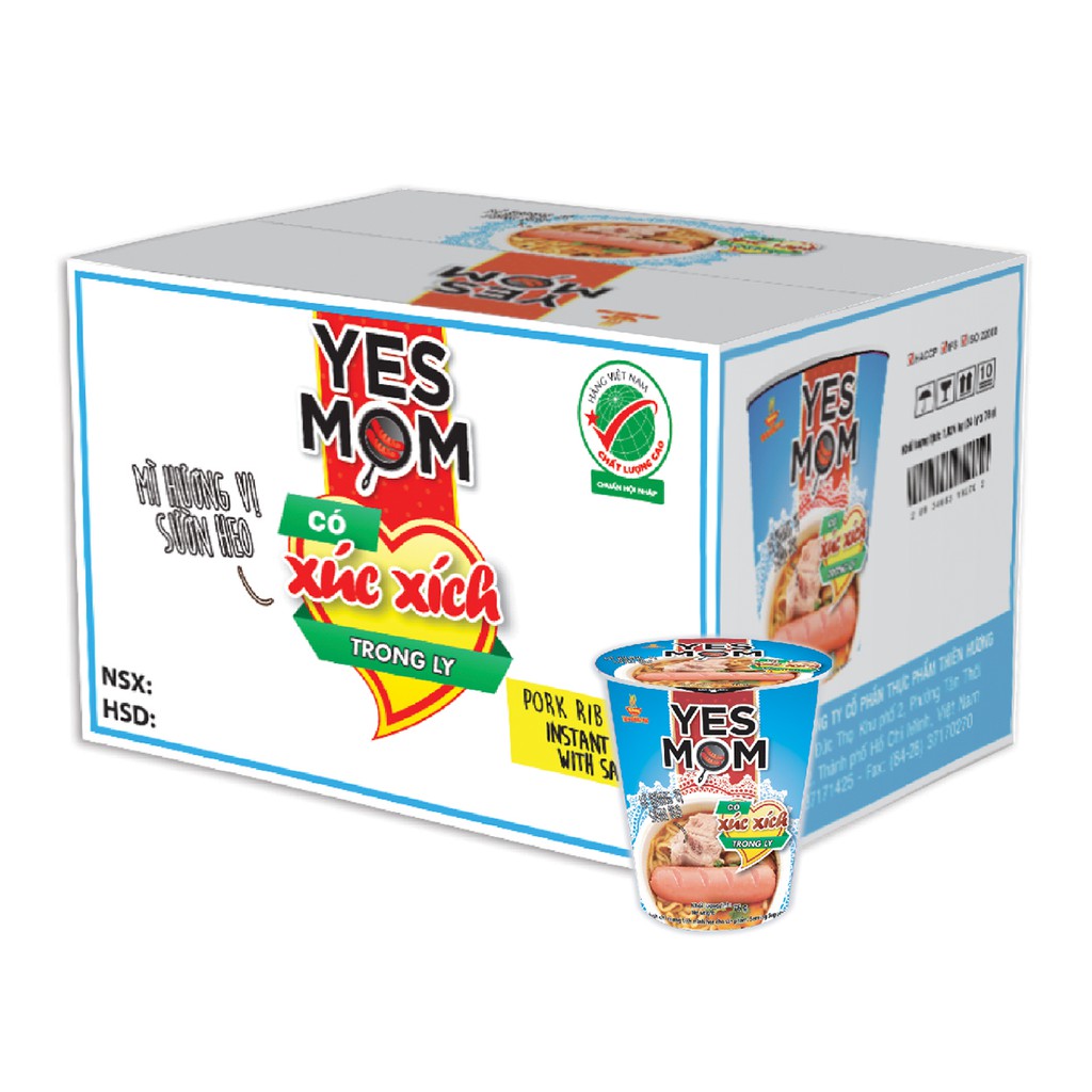 Thùng 24 ly Mì Sườn Heo Yes Mom Có Xúc Xích 76g/ly | BigBuy360 - bigbuy360.vn