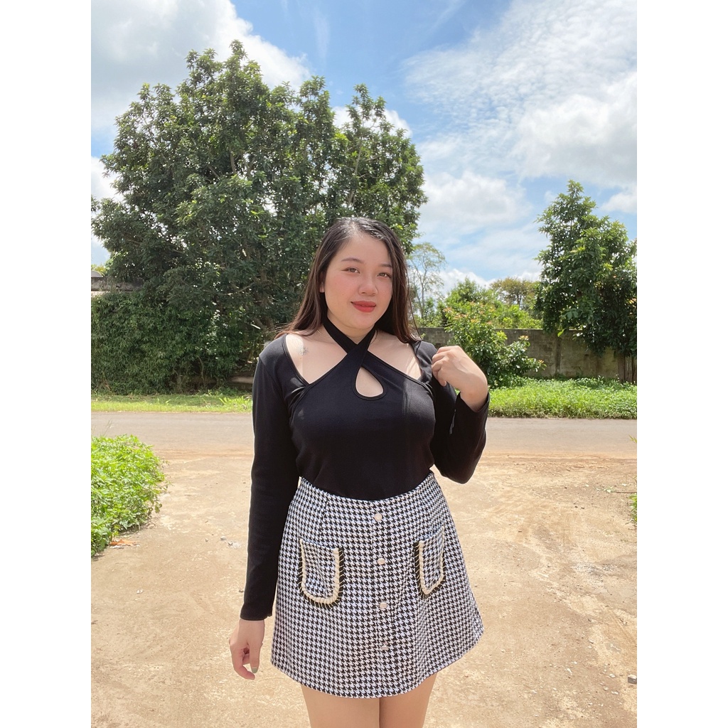 Áo Thun Tay Dài Bigsize Nữ Cổ Chéo Chất Thun Borib Mềm Mịn Co Dãn Lên  Phom Dễ Thương TD1