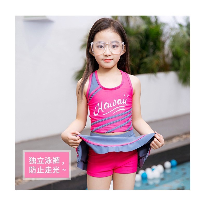 Bộ bơi bé gái rời thiết kế 2 cách mặc (áo quần/áo váy) Yuke size đến 30kg