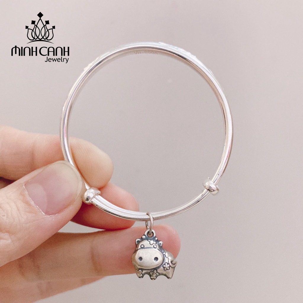 Lắc Bạc Bé Trai Bé Gái Khắc Tên Charm Trâu Tuổi Sửu - Minh Canh Jewelry