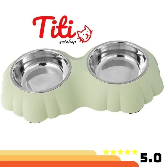 [ Bát đôi ] Bát ăn nhựa lòng inox cao cấp cho chó mèo hình vỏ sò, bông hoa siêu xinh - Titipets