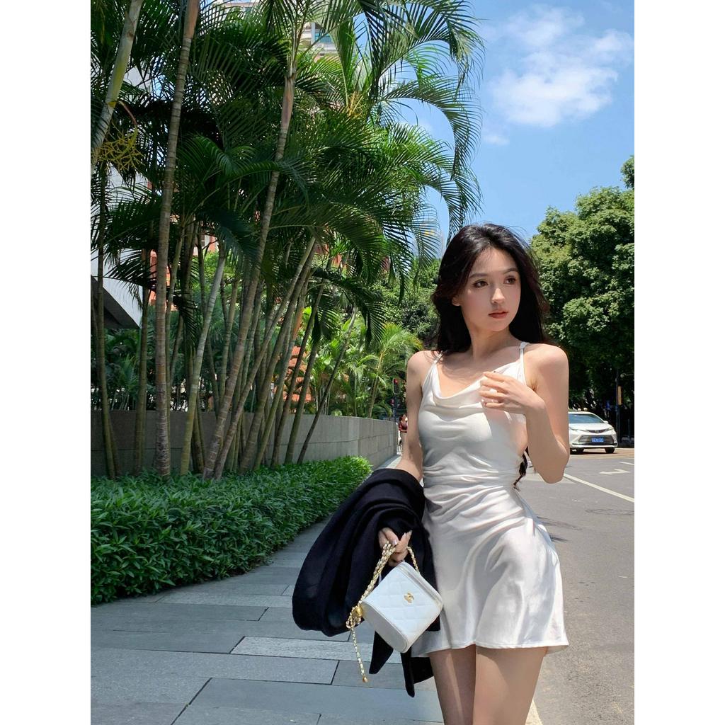 Cocory vn Đầm Hai Dây Màu Trơn Dáng Ôm Thời Trang Hàn Quốc Dành Cho Nữ