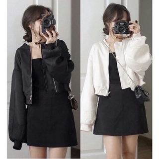 Áo khoác bomber nữ dáng croptop vải gió 2 lớp dày dặn