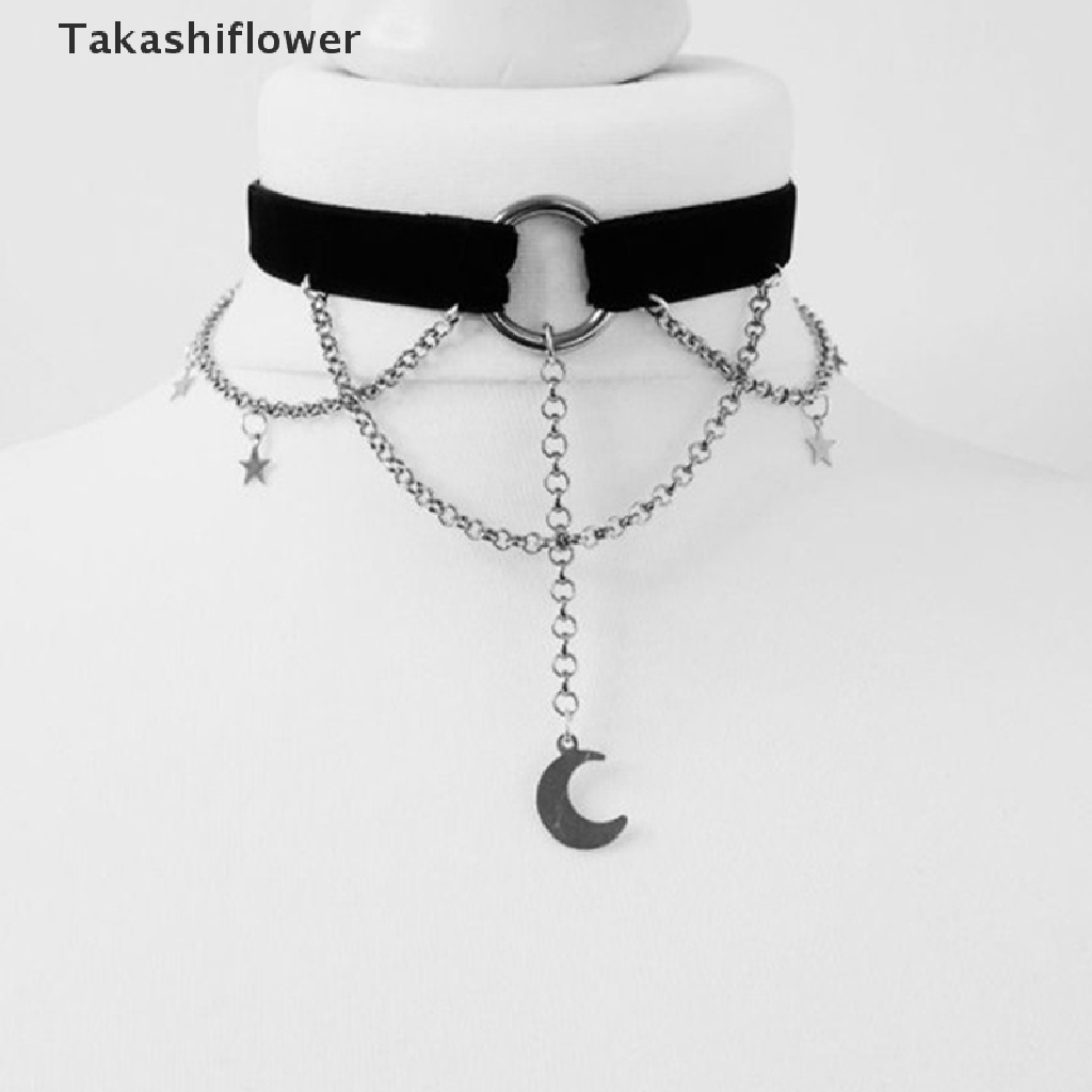(Takashiflower) Vòng Cổ Nhung Đen Mặt Trăng Phong Cách Gothic Thời Trang Cho Nữ