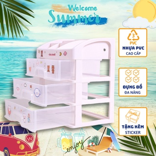 Kệ đựng đồ trang điểm, học tập 3 ngăn kéo để bàn bằng nhựa PVC cao cấp