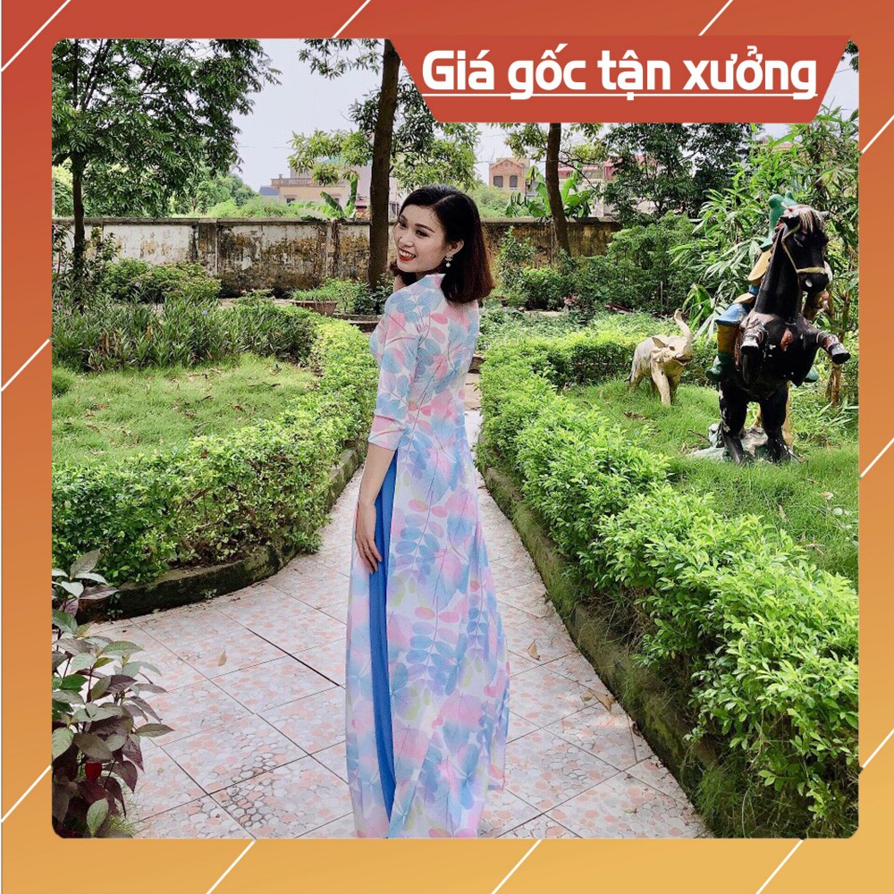 Bộ Áo Dài 3D May Sẵn ❤️ FREESHIP ❤️ Họa Tiết Lá Phong, Lụa Nhật Cao Cấp Lên Phom Dáng Chuẩn Cực Đáng Yêu Hè 2020