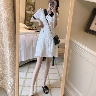 [Sẵn] Đầm váy trắng cổ đen siêu xinh