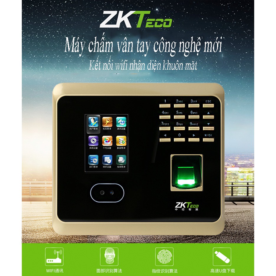 máy chấm công, máy chấm vân tay ZKTeco nhận diện khuôn mặt, chấm vân tay, mật khảu, kết nối wifi- Hàng nhập khẩu cao cấp