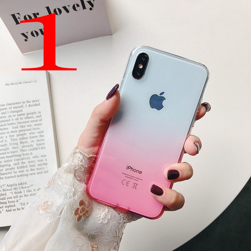 Ốp điện thoại nhựa dẻo trong suốt màu sắc ombre xinh xắn dành cho iPhone 6 6S 7 8 Plus X XS Max XR