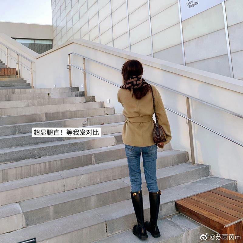 Giày Boost Da Đùi Đế Bệt Khoá Vàng