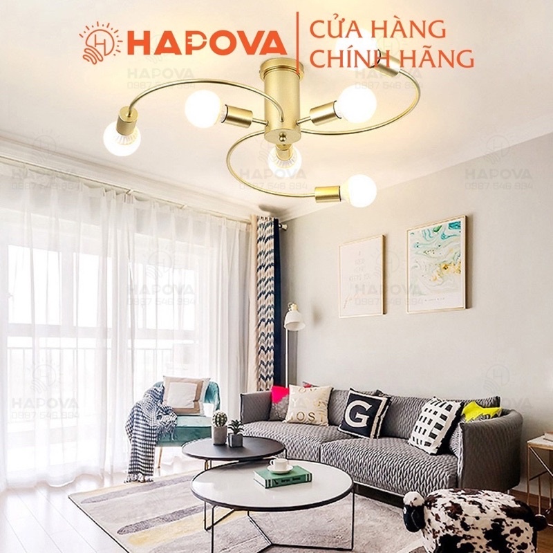 Đèn treo trần, đèn trang trí phòng khách  chữ S 6 tay, 8 tay HAPOVA BUNA 1190 + Kèm bóng led