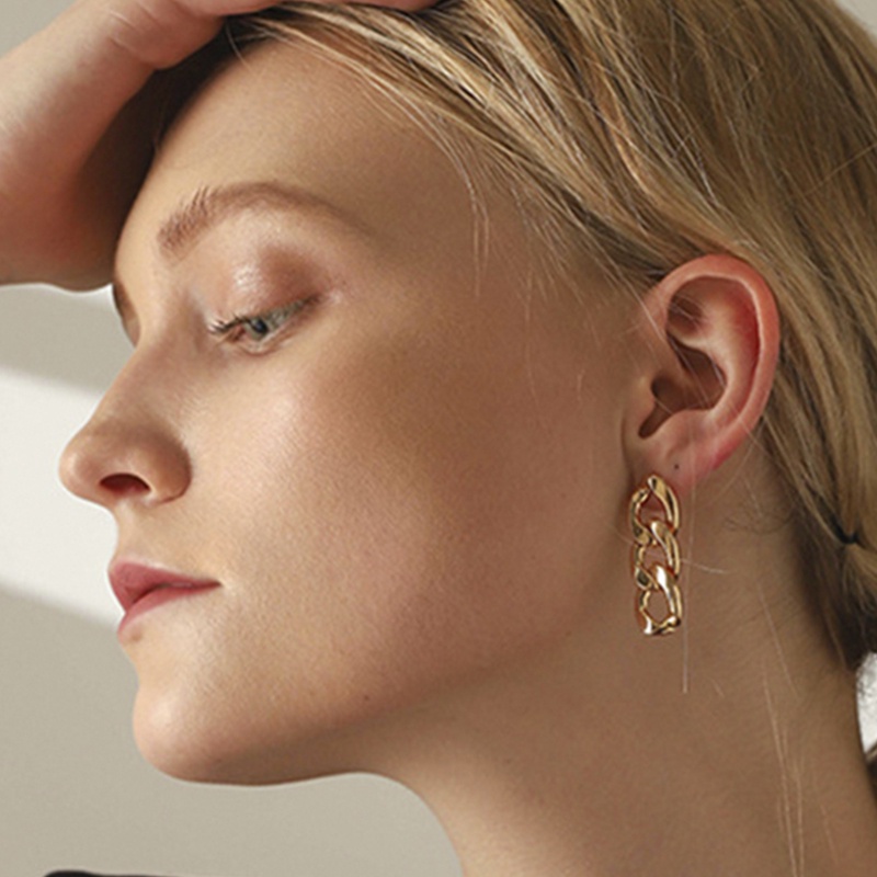 Bông Tai Mạ Bạc 925 Hình Dây Xích Phong Cách Âu Mỹ Mới Cho Nữ