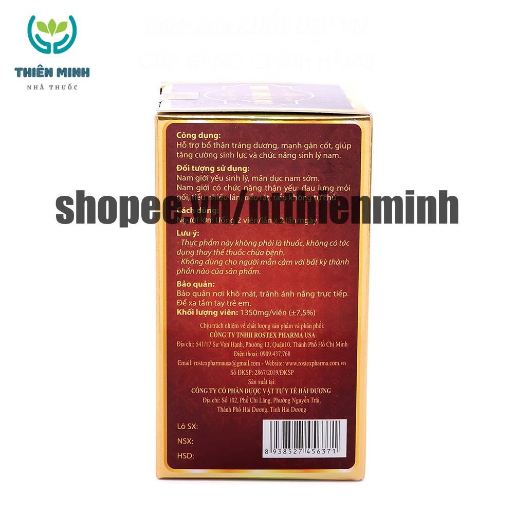 Sâm nhung tăng cường sinh lý Bổ Thận Nam trị xuất tinh sớm-Hộp 30 Viên