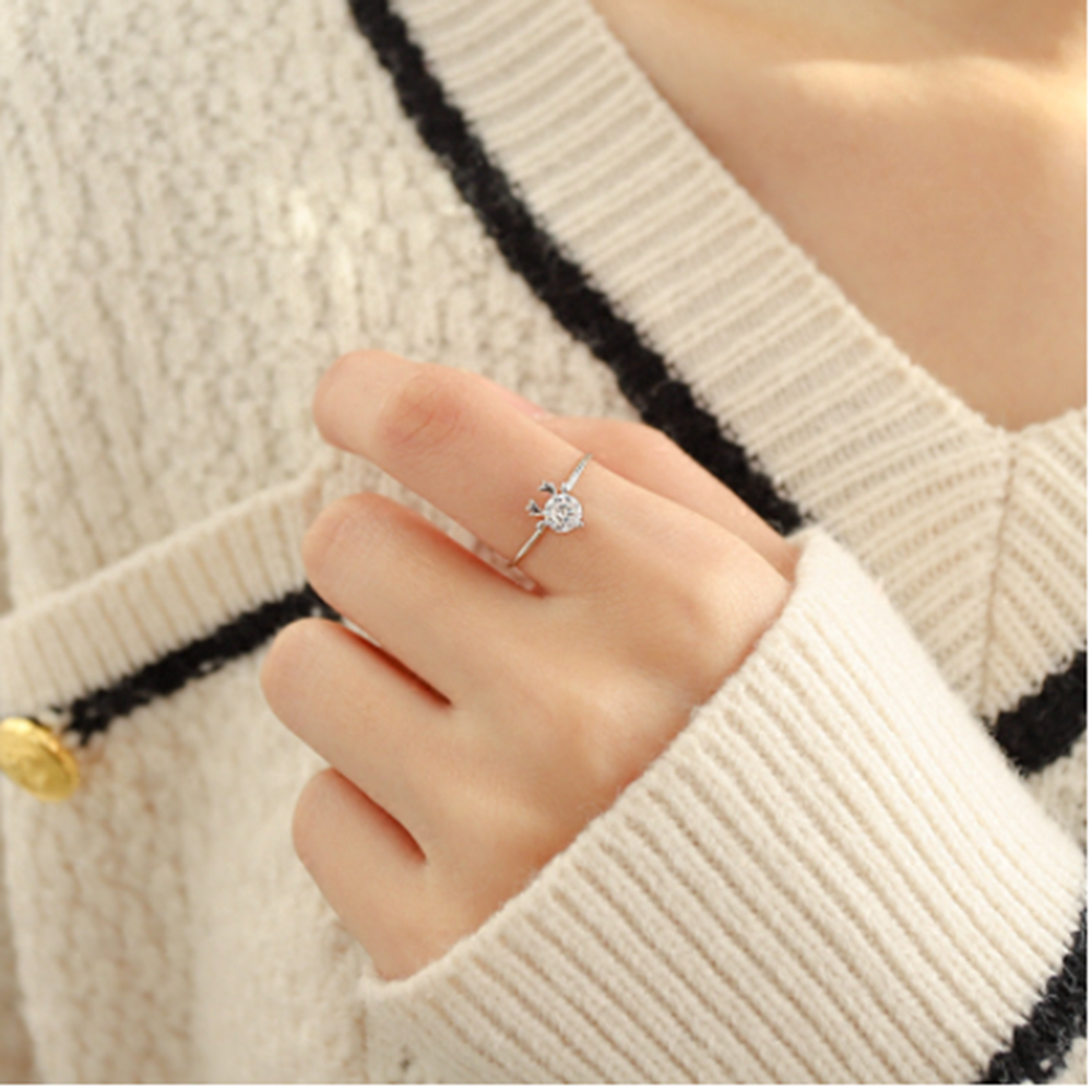 Nhẫn hở hình sừng nai đồng trắng dễ điều chỉnh phong cách Hàn Quốc thời trang dự tiệc hàng ngày