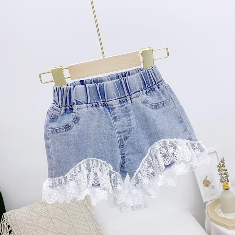 Quần Short Jeans Ống Rộng Màu Trơn Cho Bé Gái