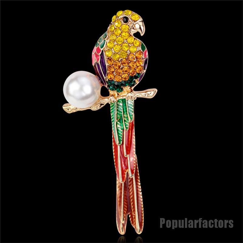 Ghim cài áo phối hình chú vẹt đính đá thời trang