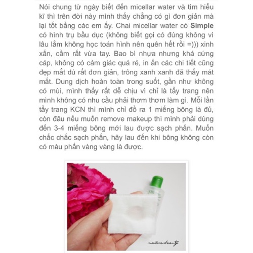 Nước tẩy trang Simple Kind to Skin Micellar Cleansing Water | BigBuy360 - bigbuy360.vn