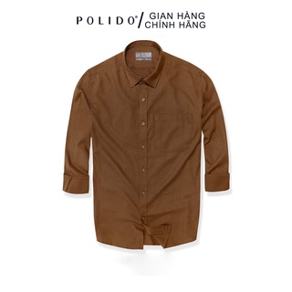 Áo Sơ Mi Dài Tay Đũi CEFFYLO Màu Nâu 100% Cotton Thô, Thấm Hút Tốt, Form Slimfit, Thanh Lịch