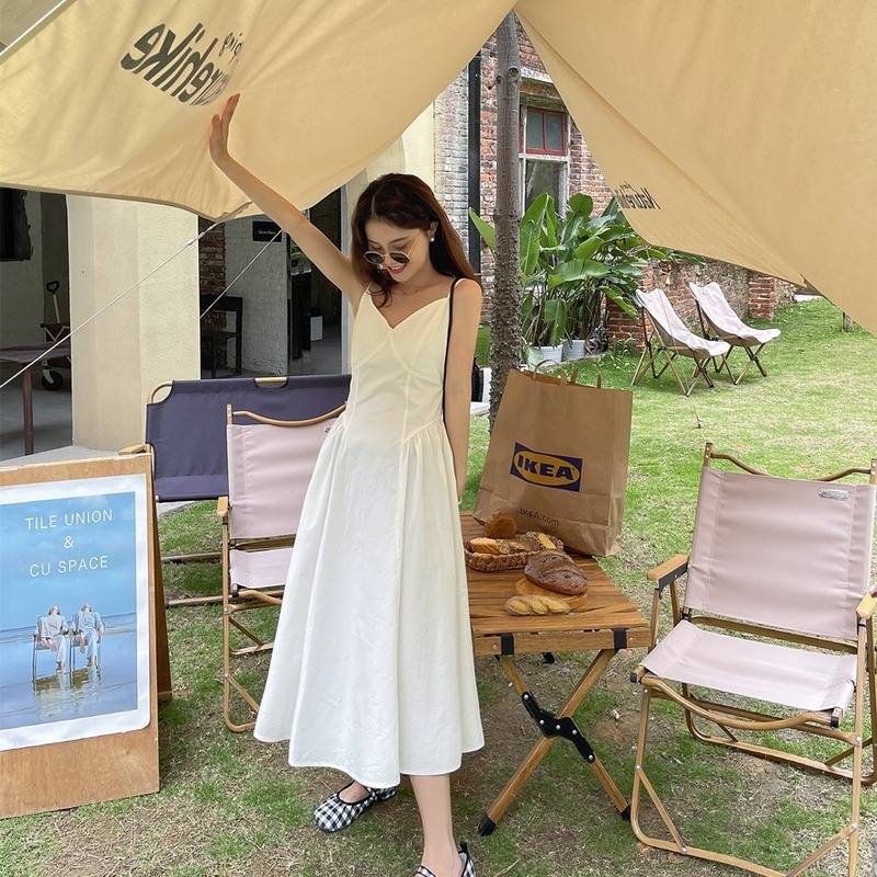 Đầm hai dây dáng chữ A lưng cao phong cách Hàn Quốc thời trang mùa hè cho nữ