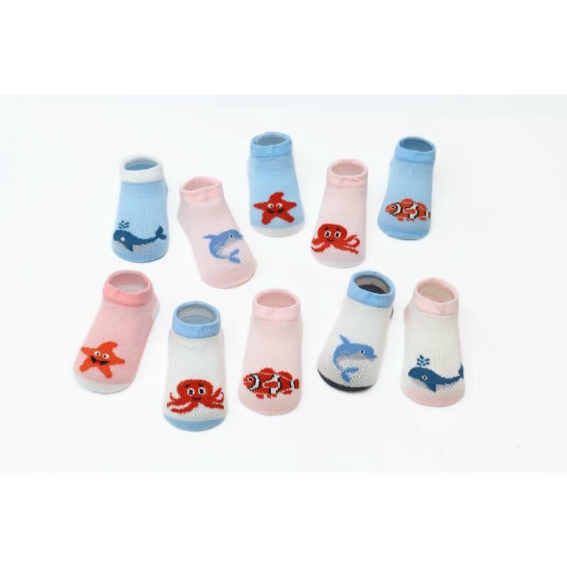 Tất lưới sơ sinh, combo 5 đôi tất vớ lưới mùa hè cho bé thoáng khí mềm mại họa tiết đáng yêu