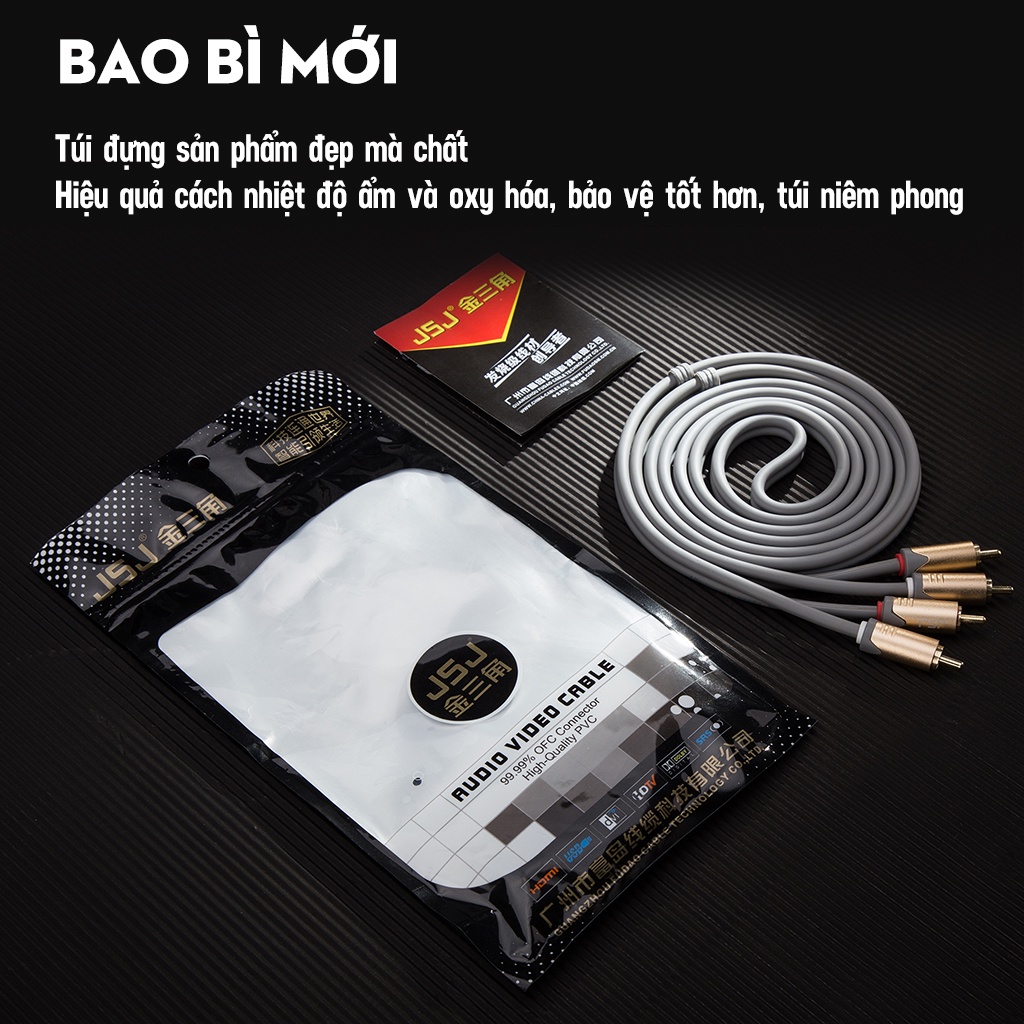 Dây tín hiệu 4 đầu hoa sen JSJ 4422 dài 1.8m đến 5m cáp av thiết kế nâng cấp mạ vàng chống mài mòn độ bền cao