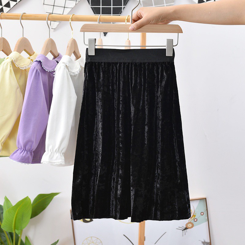 Chân váy nhung xếp ly cho bé gái