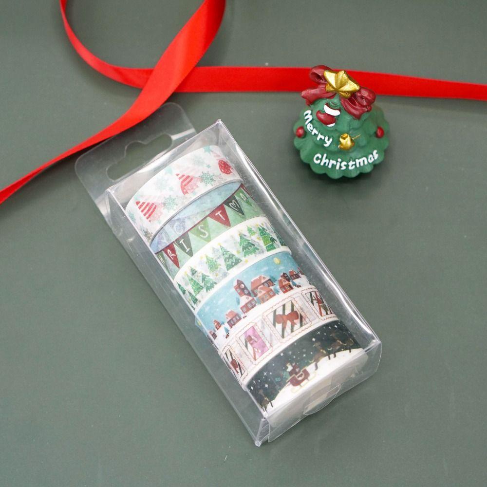 Bộ 8 Cuộn Băng Keo Washi In Họa Tiết Giáng Sinh Trang Trí Sổ Tay DIY