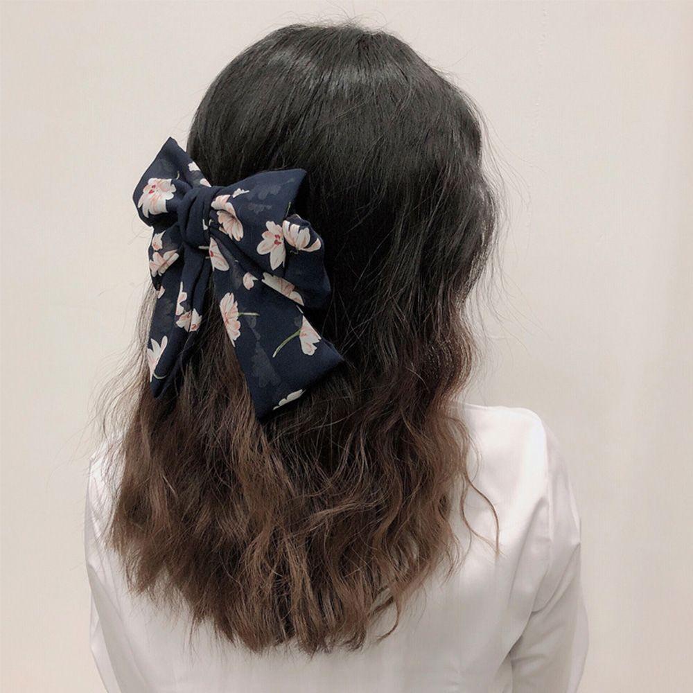 Kẹp Tóc Nơ Vải Chiffon Họa Tiết Hoa Lấp Lánh Thời Trang Cho Nữ