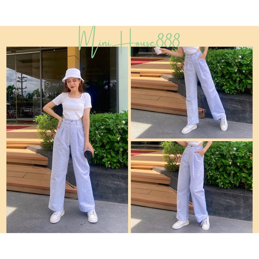 (Ảnh Thật , Sẵn ) Áo CutOut Màu Trắng Tay ngắn Phối Quần Nhung màu xanh baby ống suông minihouse888